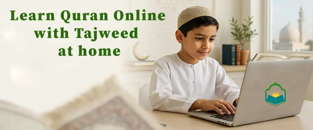 student learning Quran online with Tajweed at home during a live one-on-one session at Ibadah Quran Academy