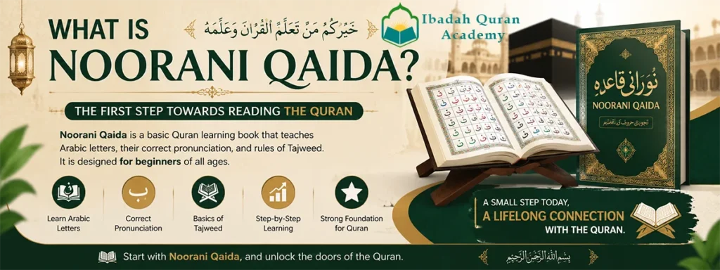 What is Noorani Qaida — beginner Quran letters practice book.