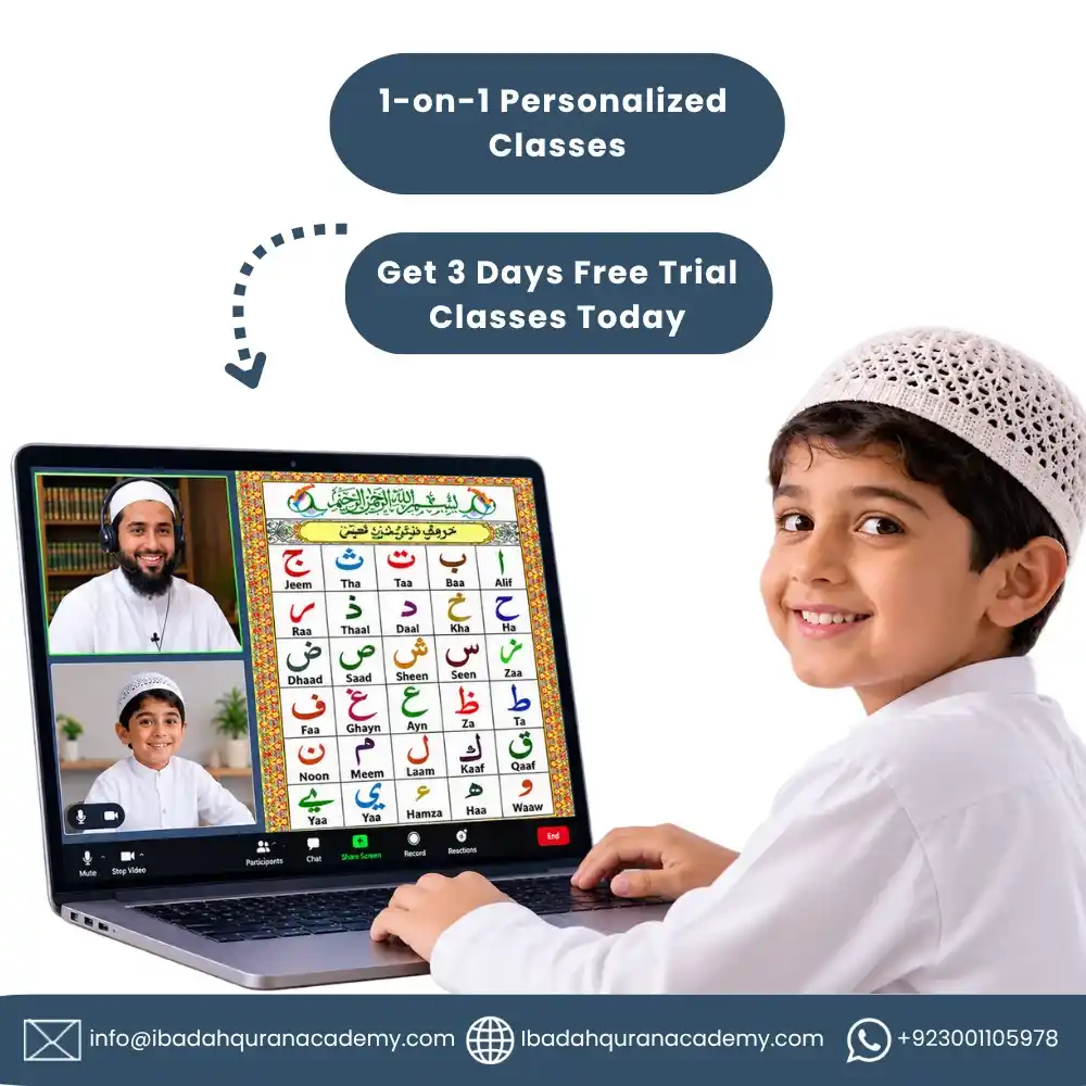 Student Attending live online Noorani qaida classes for kids